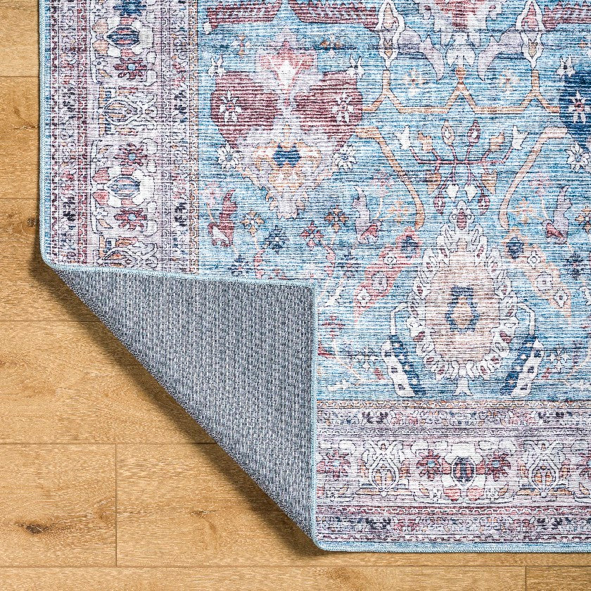 Malek Traditional Washable Rug, Denim