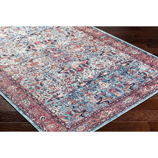 Jurrell Traditional Washable Rug, Denim/Brown