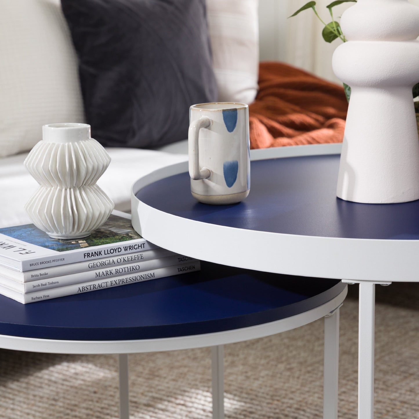 Modern Round Nesting Coffee Tables with Round Base, Set of 2