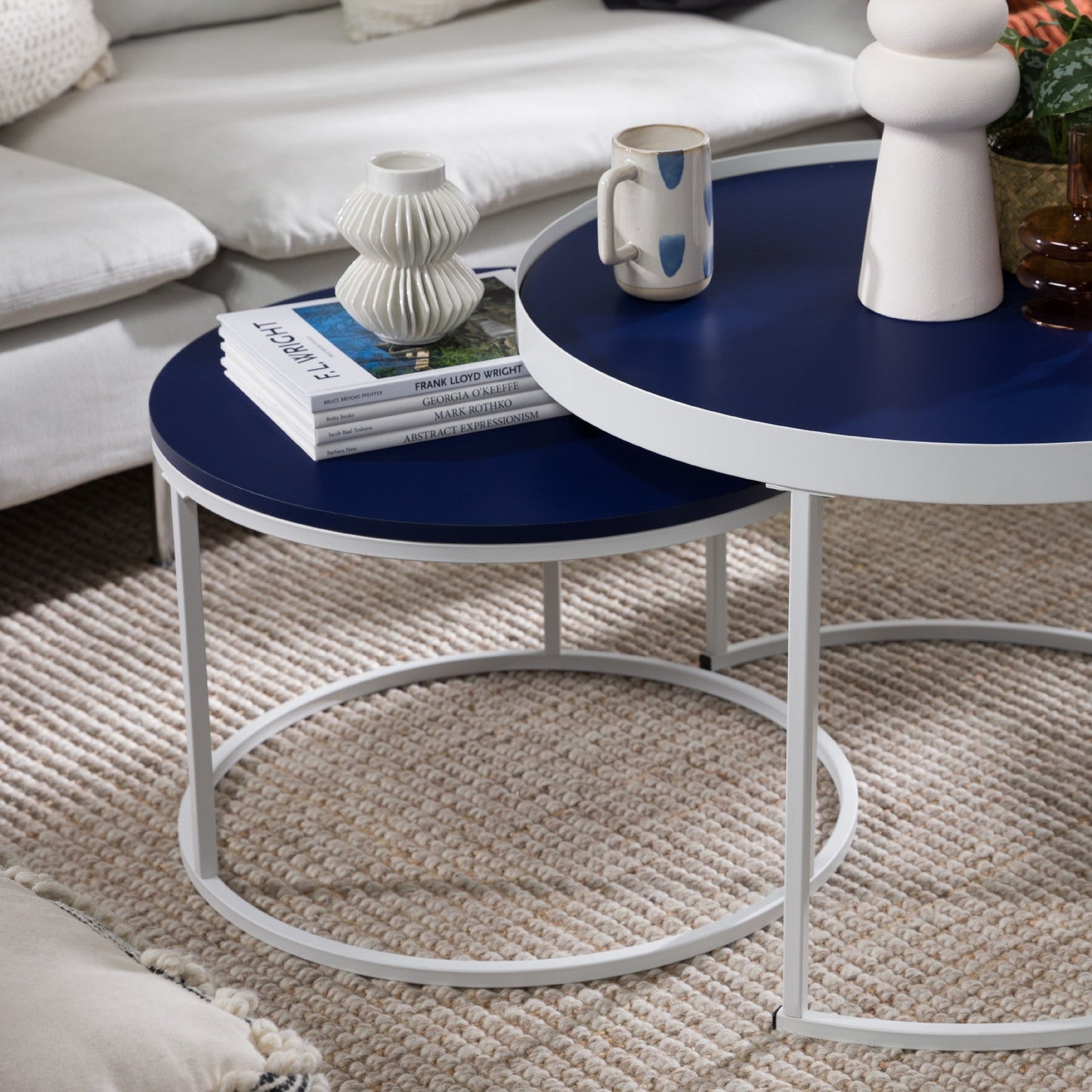 Modern Round Nesting Coffee Tables with Round Base, Set of 2