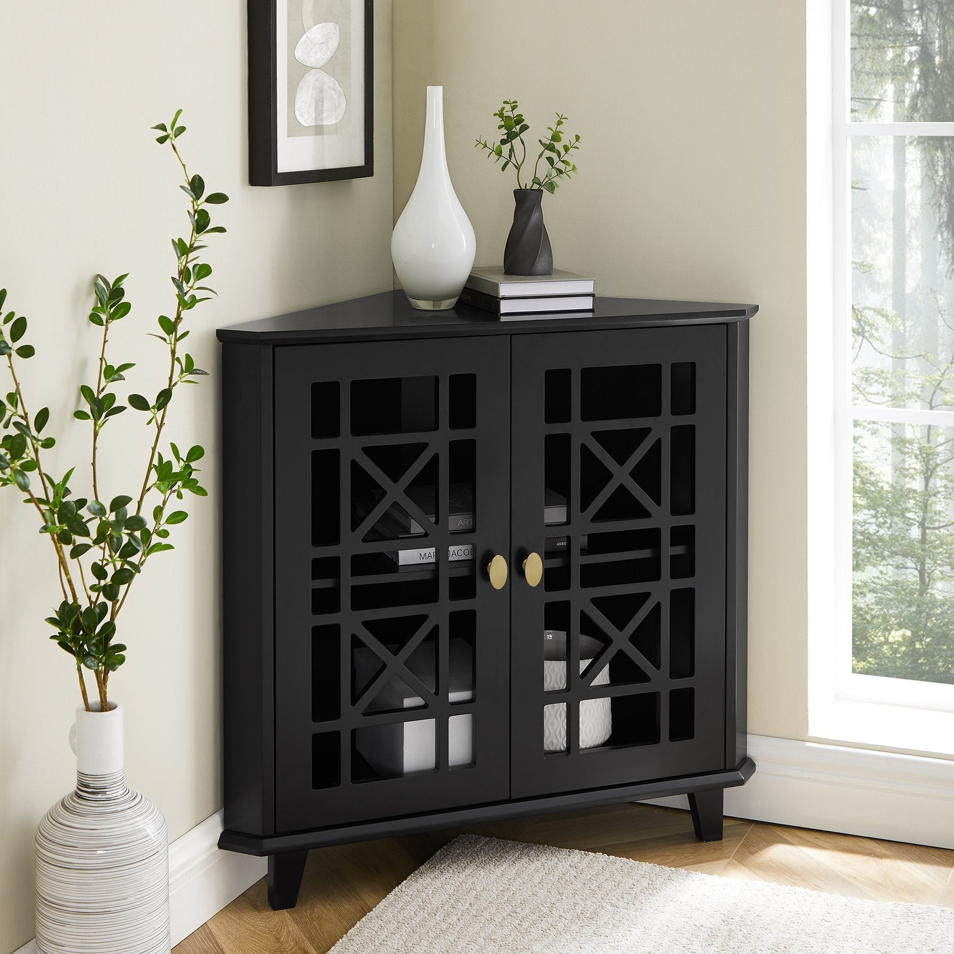 Gwen Fretwork Corner Accent Cabinet