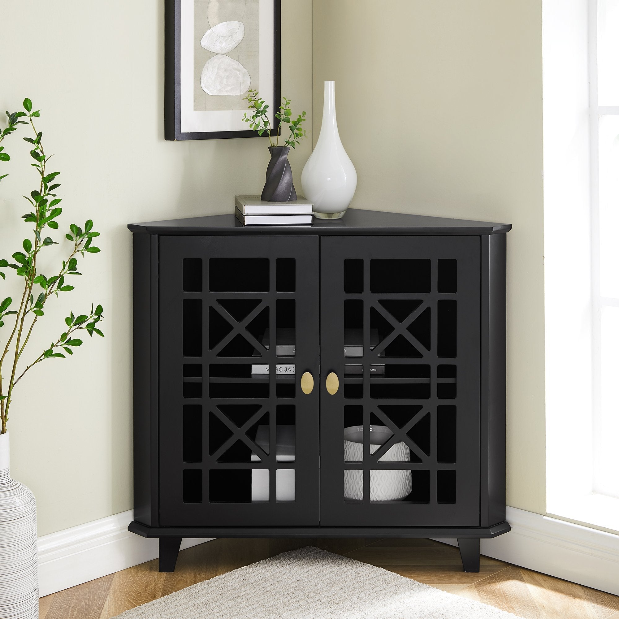 Gwen Fretwork Corner Accent Cabinet