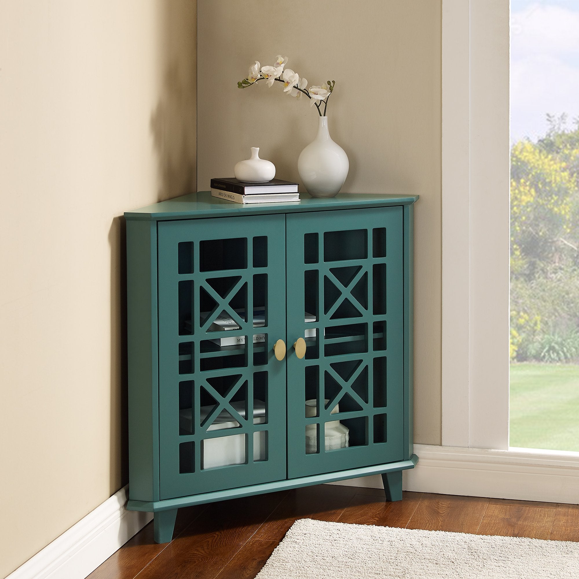 Gwen Fretwork Corner Accent Cabinet