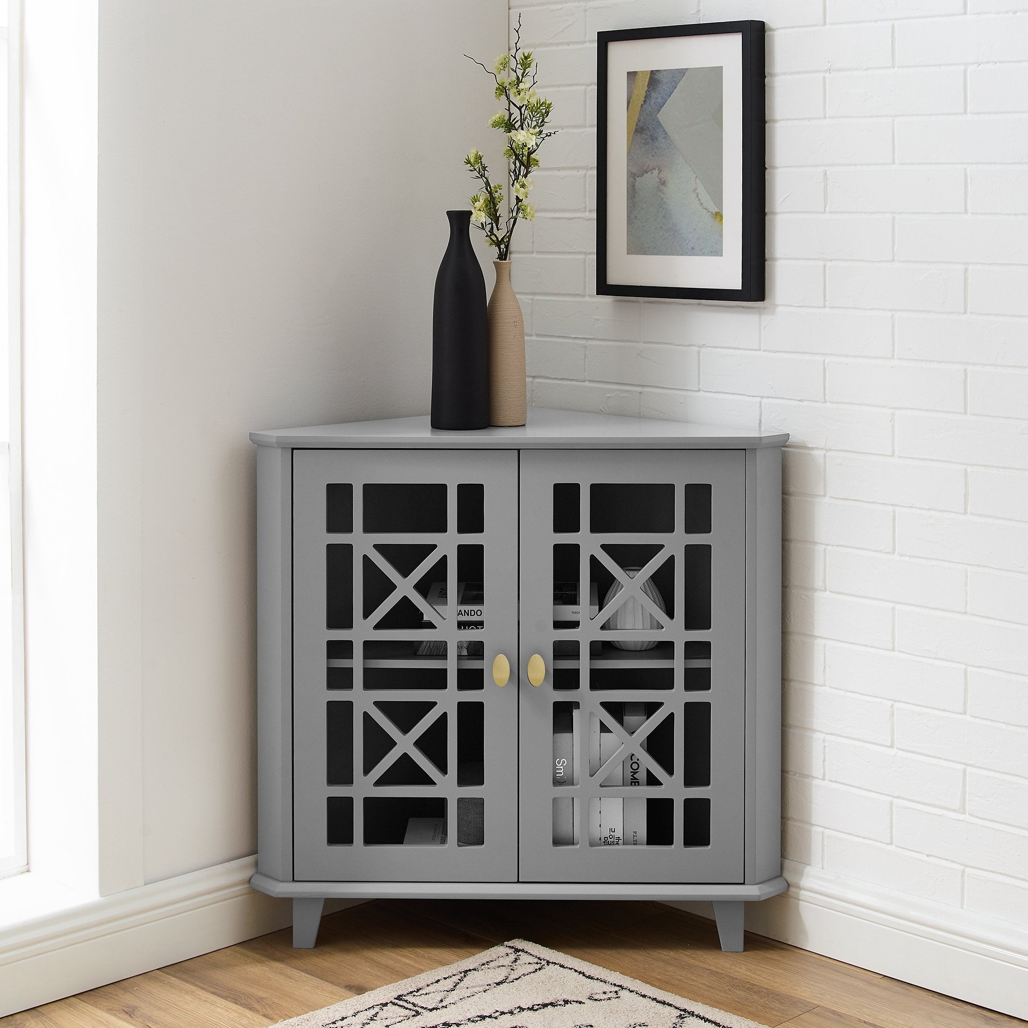 Gwen Fretwork Corner Accent Cabinet