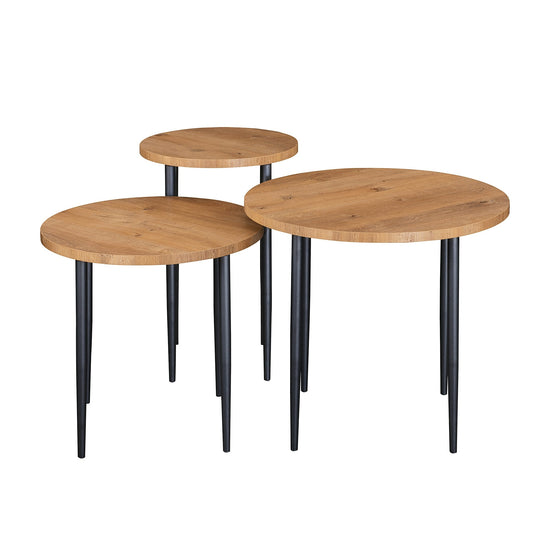 Modern Round Nesting Coffee Tables with Tapered Legs, Set of 3