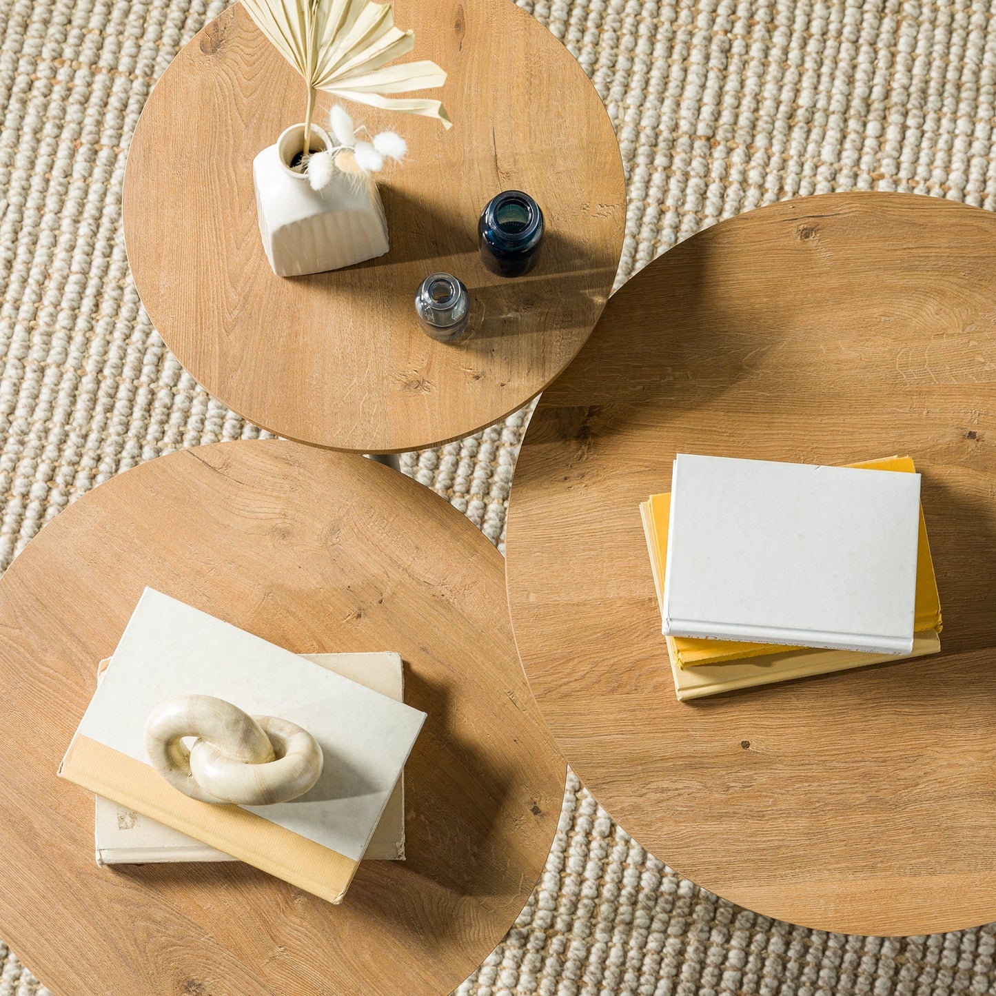 Modern Round Nesting Coffee Tables with Tapered Legs, Set of 3