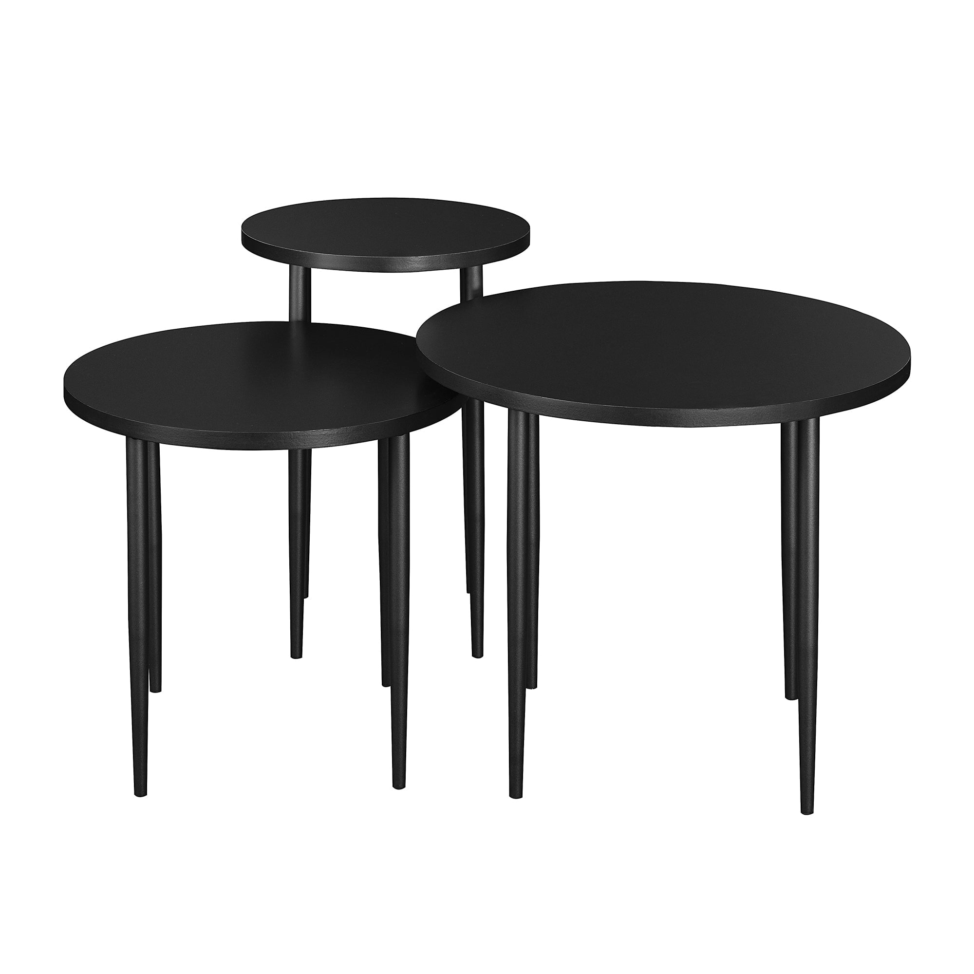 Modern Round Nesting Coffee Tables with Tapered Legs, Set of 3