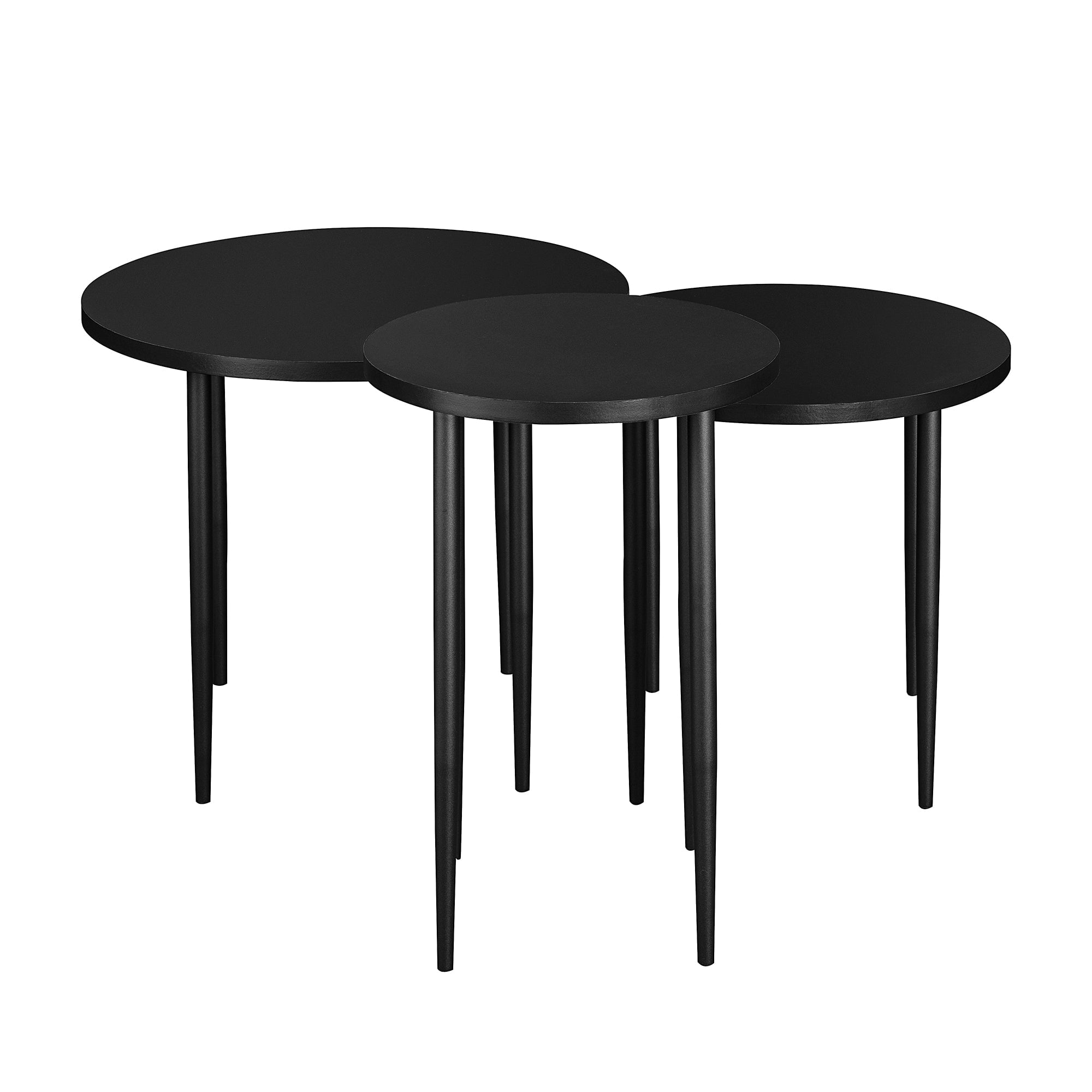 Modern Round Nesting Coffee Tables with Tapered Legs, Set of 3