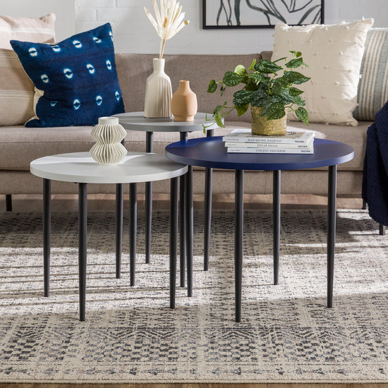 Modern Round Nesting Coffee Tables with Tapered Legs, Set of 3