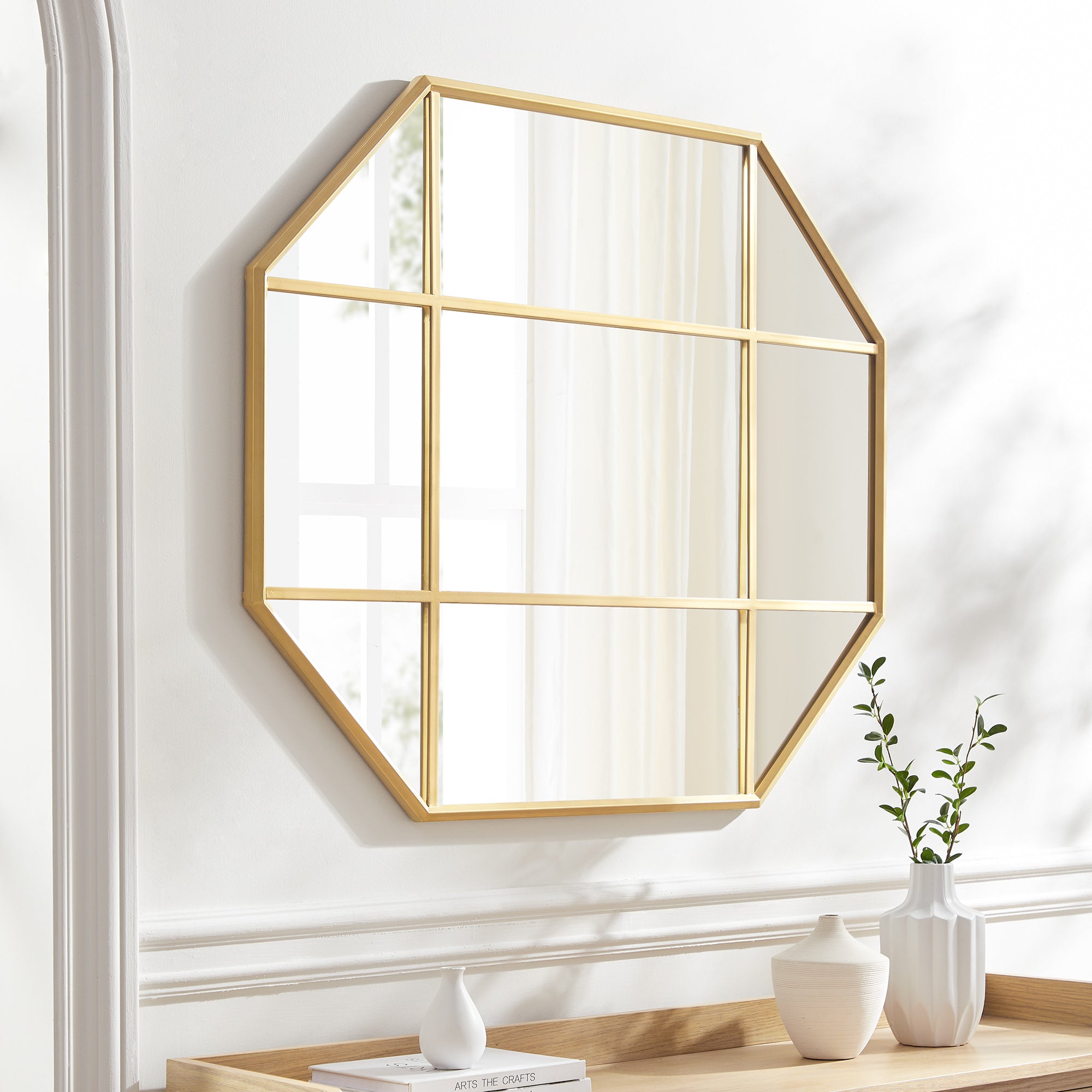 Metal and Glass Windowpane Mirror