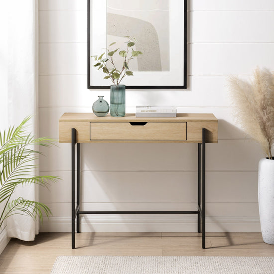 Modern Minimalist Metal and Wood 1-Drawer Entry Table