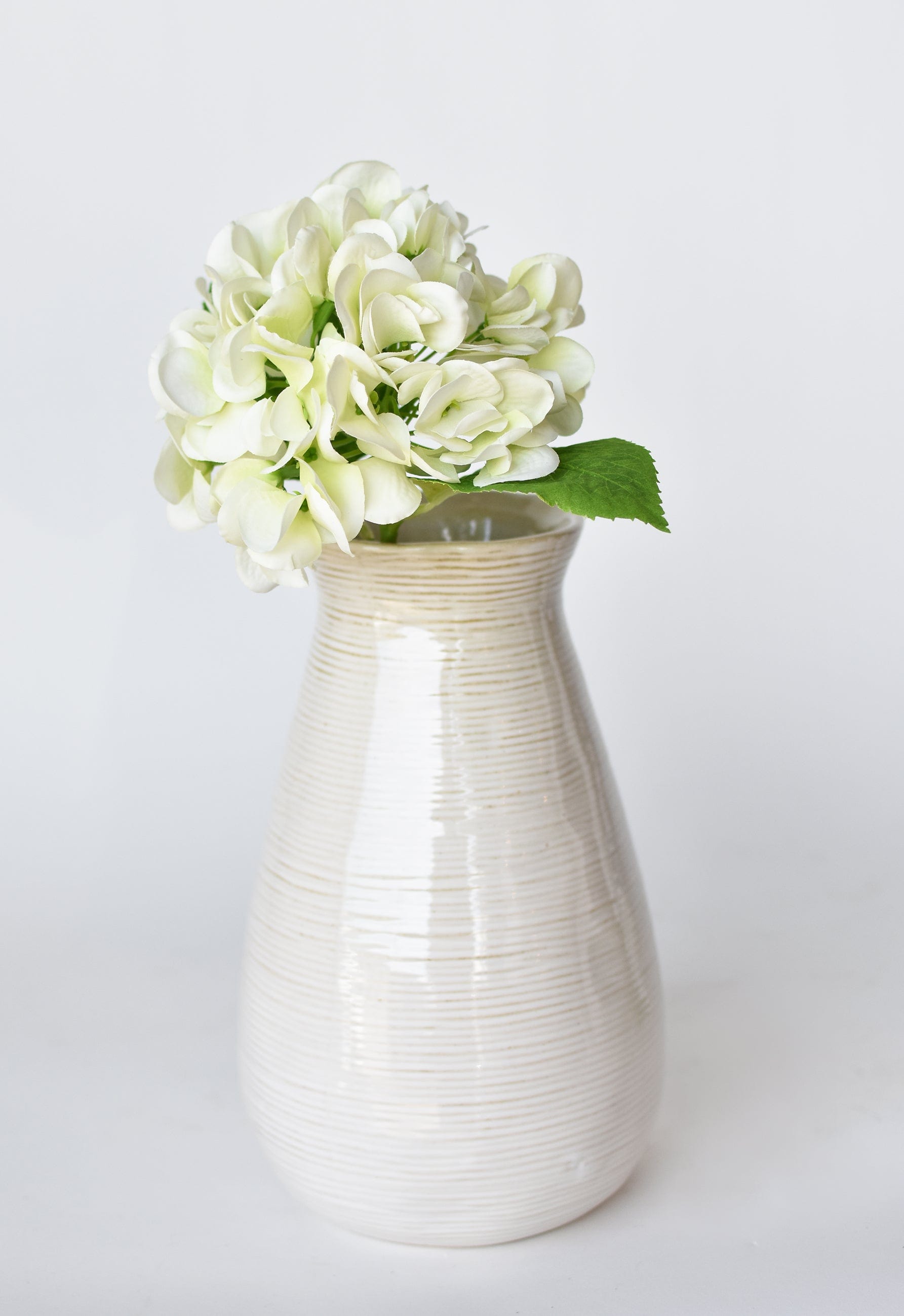 Hydrangea Stem, 13", Green & White, Real Touch