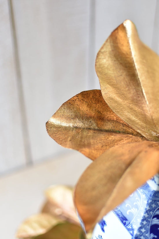 Metallic Magnolia Leaf Stem, 11", Gold