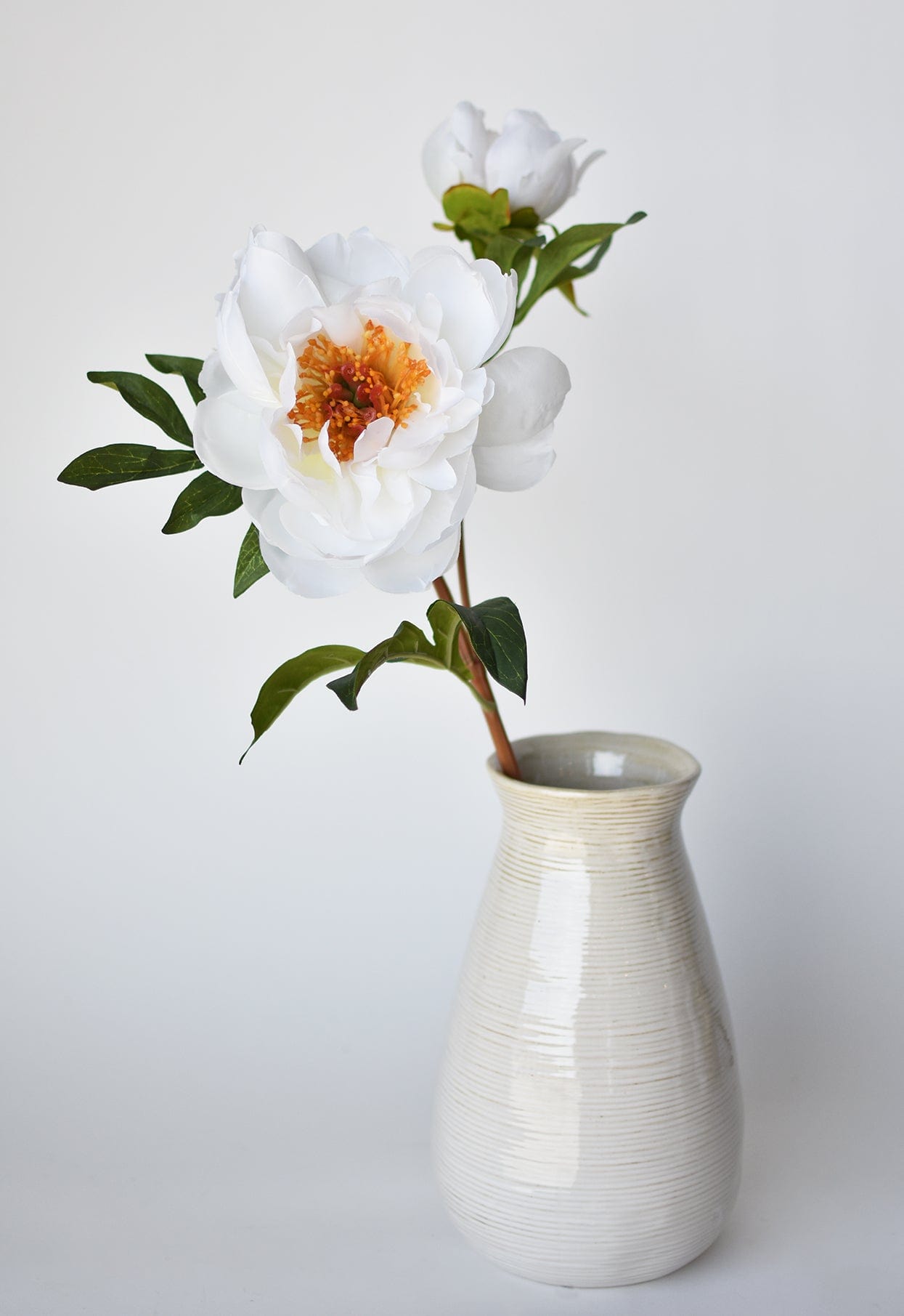 Peony Stem with Bud, 22.5", White