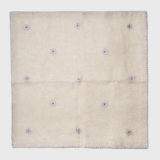 Violet Embroidered Dinner Napkins, Flax, Set of Two