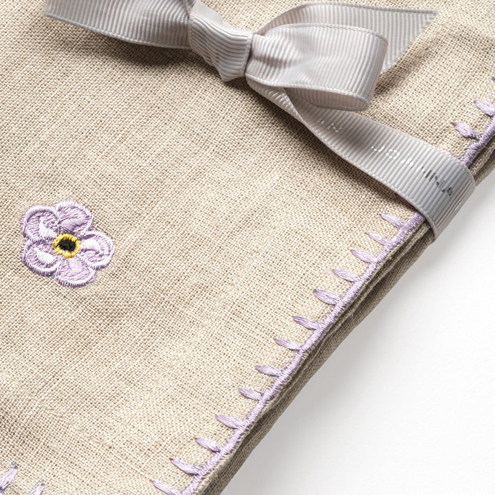 Violet Embroidered Dinner Napkins, Flax, Set of Two