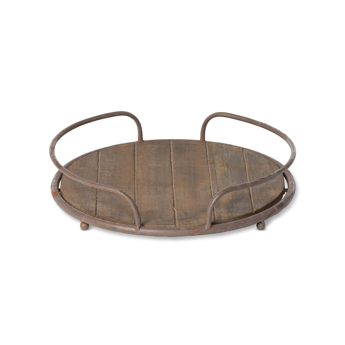 Round Wooden Tray with Iron Handles