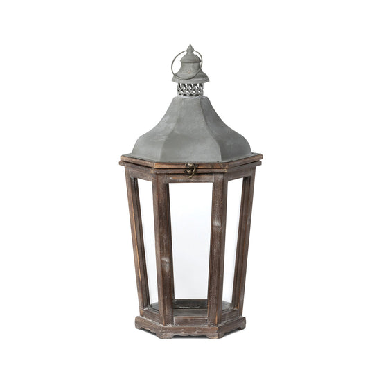 Wood & Galvanized Metal Lantern, Medium