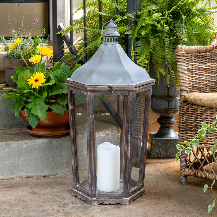 Wood & Galvanized Metal Lantern, Large