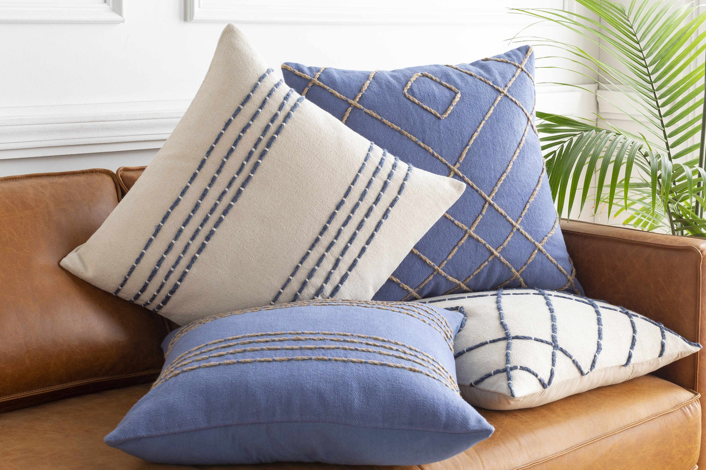 Listie Striped Accent Pillow, Beige & Navy