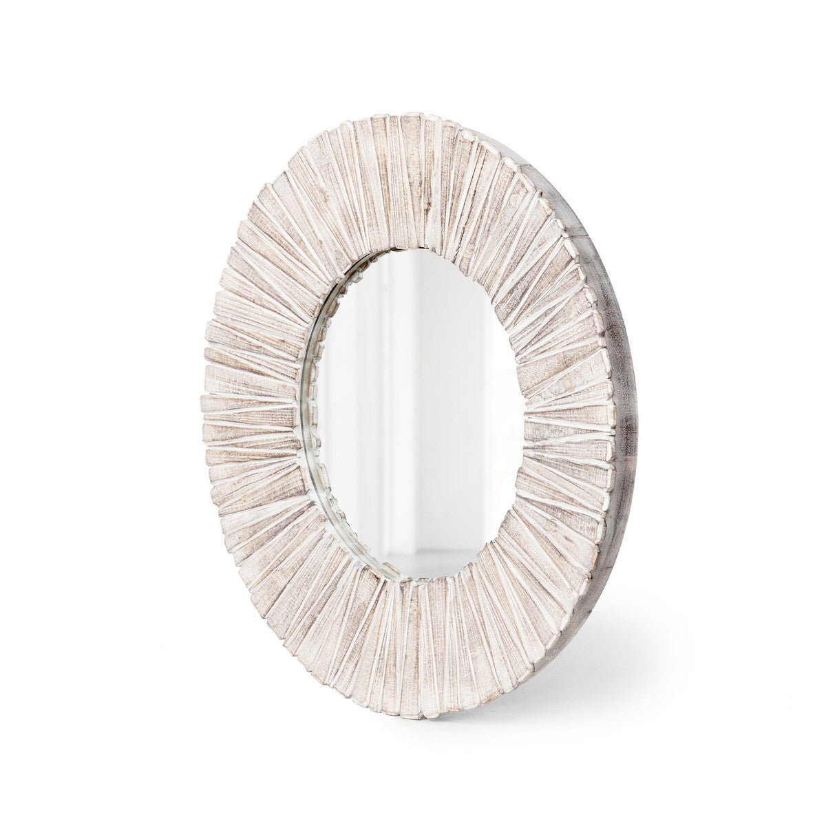 Wood Slat Round Mirror