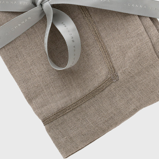 Pewter Trim Linen Dinner Napkins, Flax, Set of Two