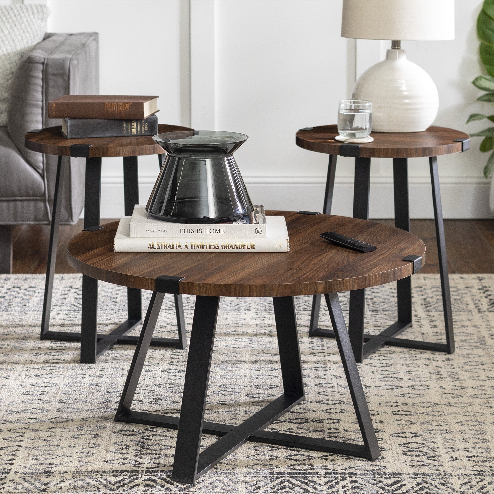 3 Piece Metal Wrap Coffee & Side Table Group