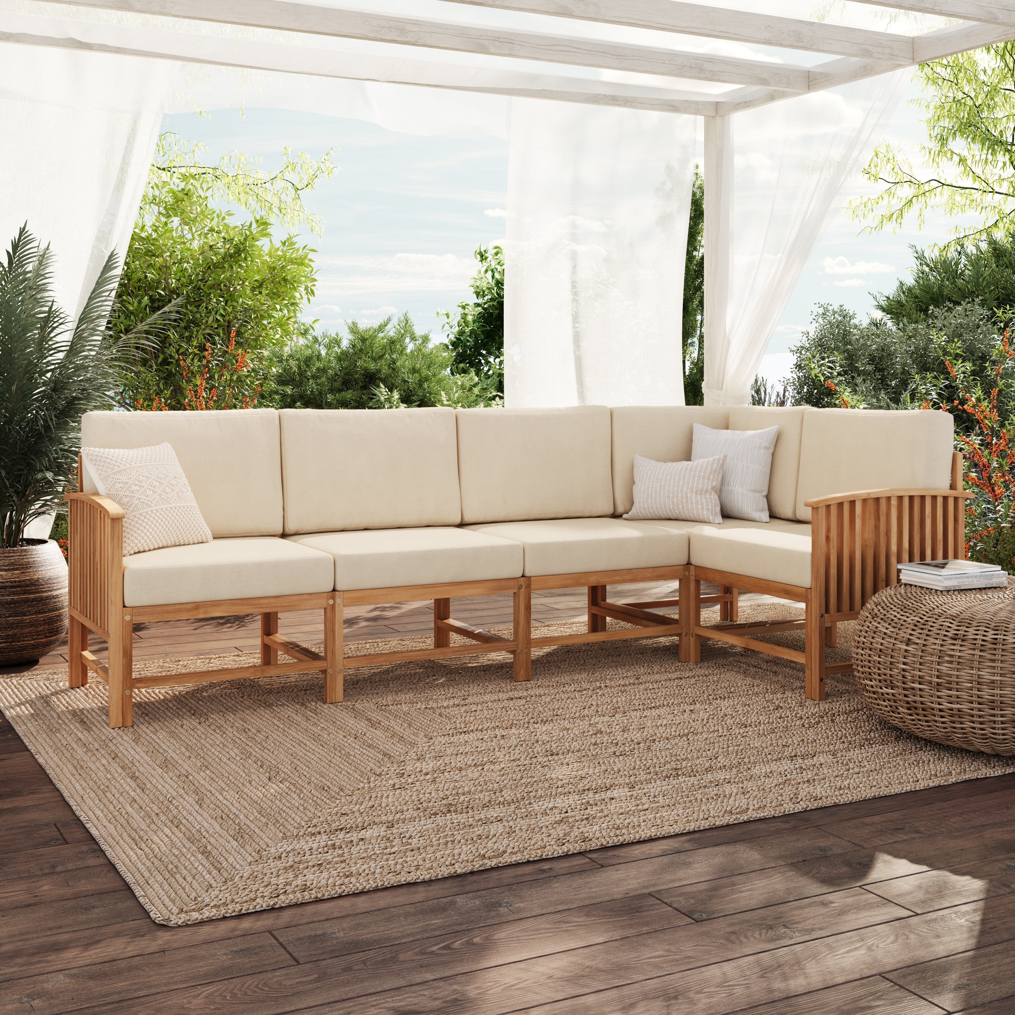 Midland Modern Solid Wood 5-Piece Outdoor Sectional Set