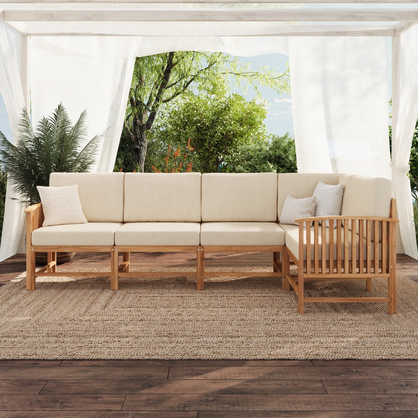 Midland Modern Solid Wood 5-Piece Outdoor Sectional Set