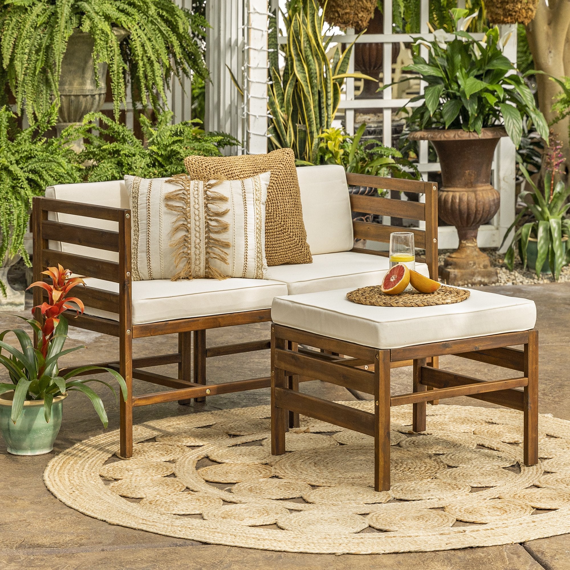 Sanibel 3-Piece Modular Acacia Chairs and Ottoman