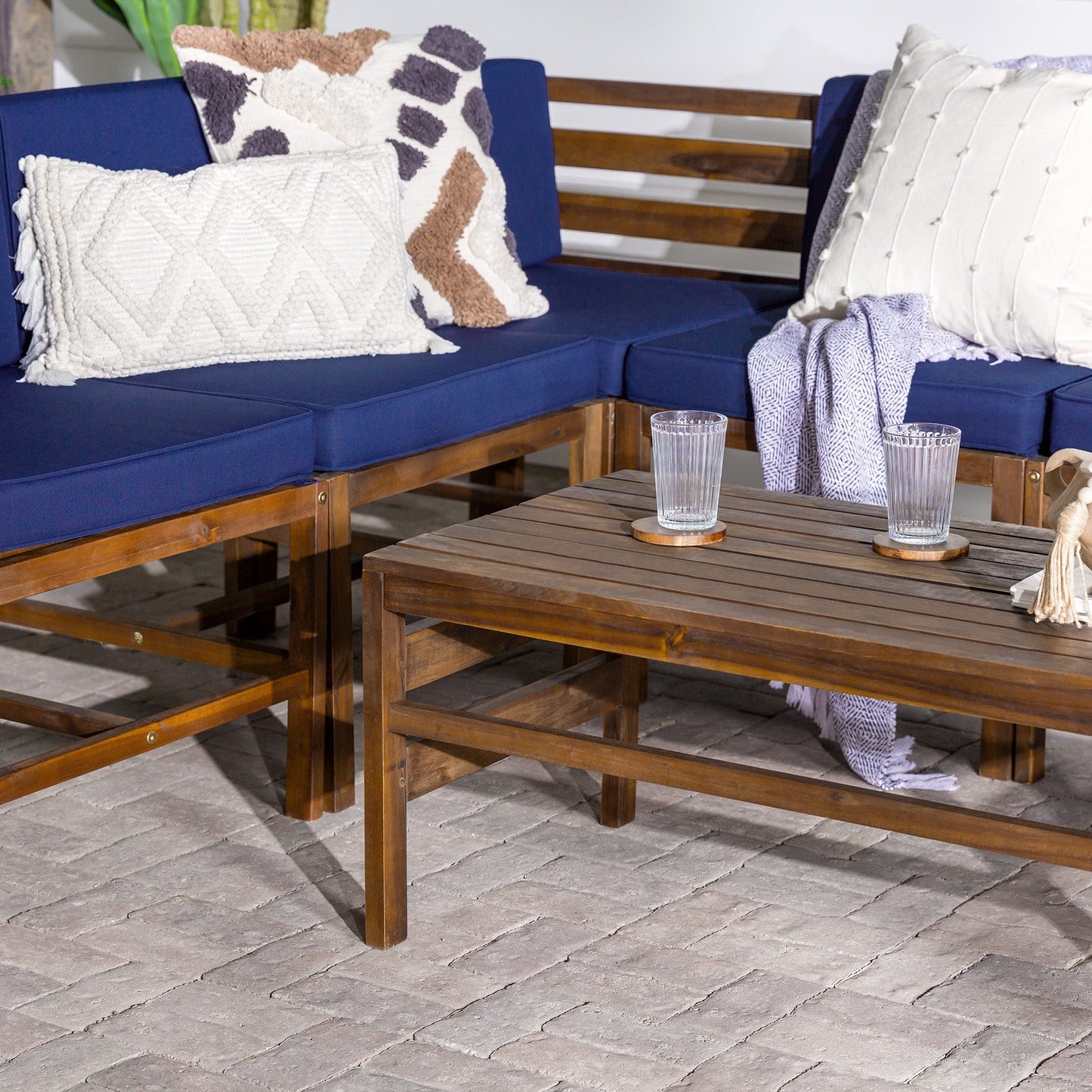 Modern Cushioned Modular 6 Piece Acacia Patio Set