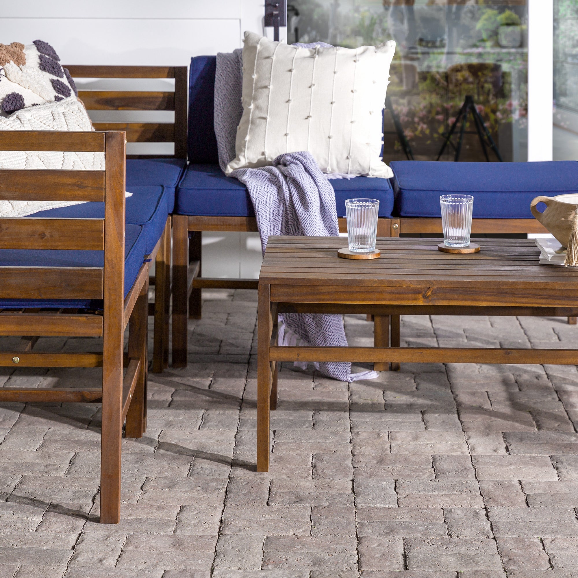 Modern Cushioned Modular 6 Piece Acacia Patio Set