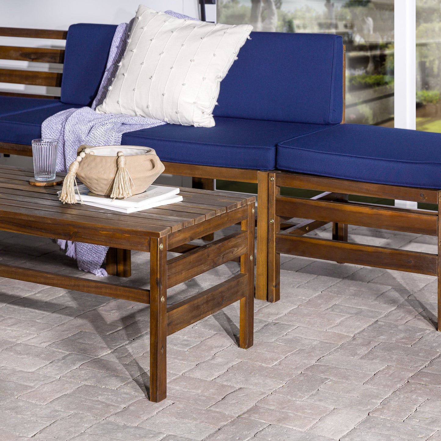 Modern Cushioned Modular 7 Piece Acacia Patio Set