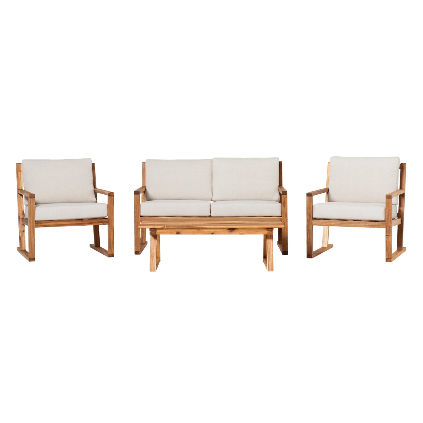 Prenton 4-Piece Modern Acacia Outdoor Slatted Chat Set with Coffee Table