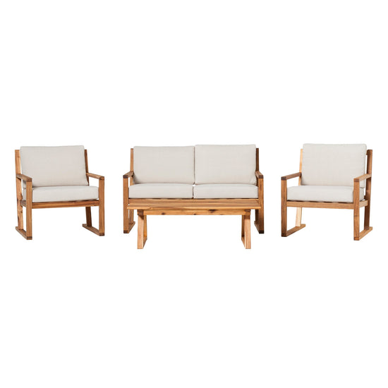 Prenton 4-Piece Modern Acacia Outdoor Slatted Chat Set with Coffee Table