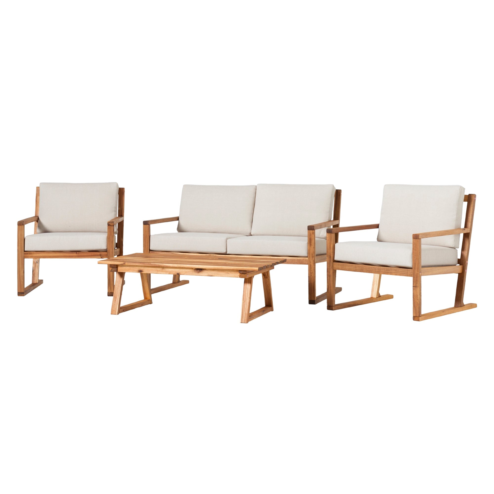 Prenton 4-Piece Modern Acacia Outdoor Slatted Chat Set with Coffee Table