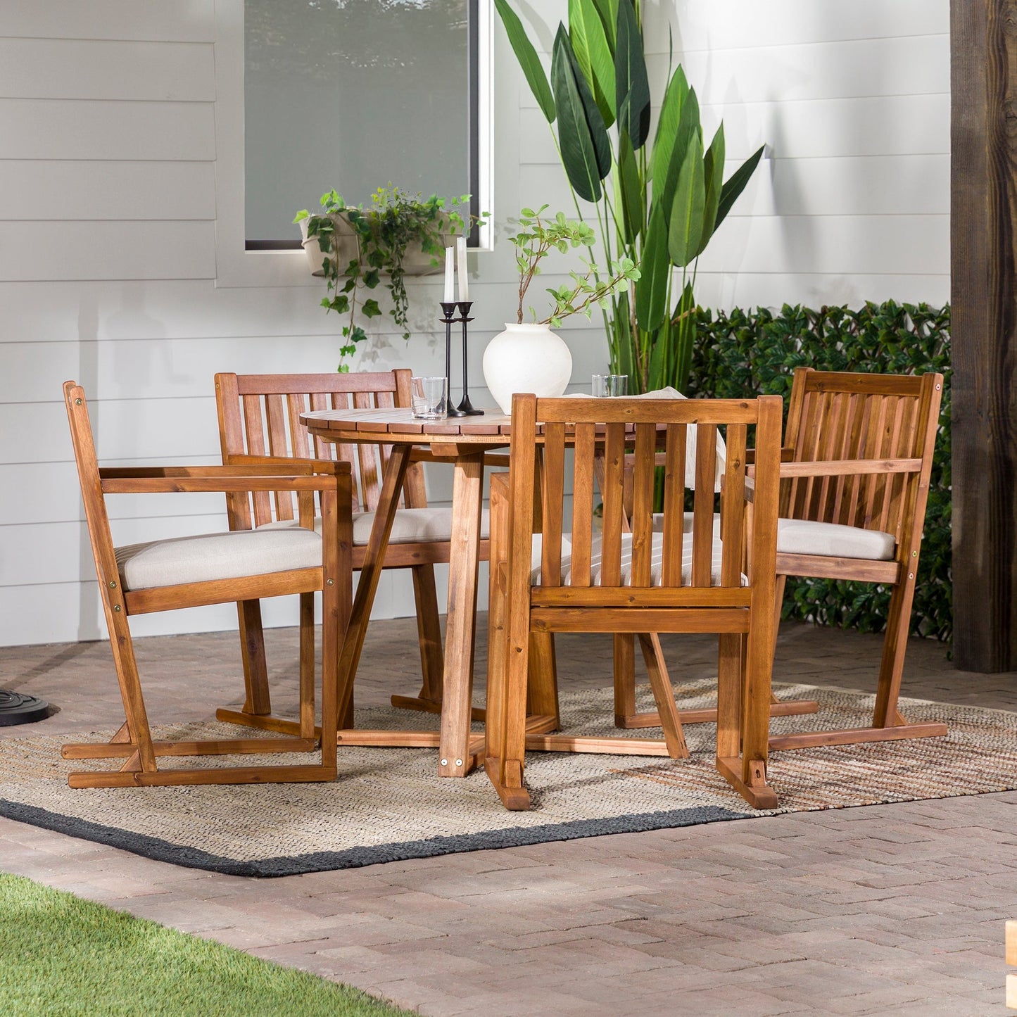 Prenton 5-Piece Modern Solid Wood Geometric Outdoor Dining Set