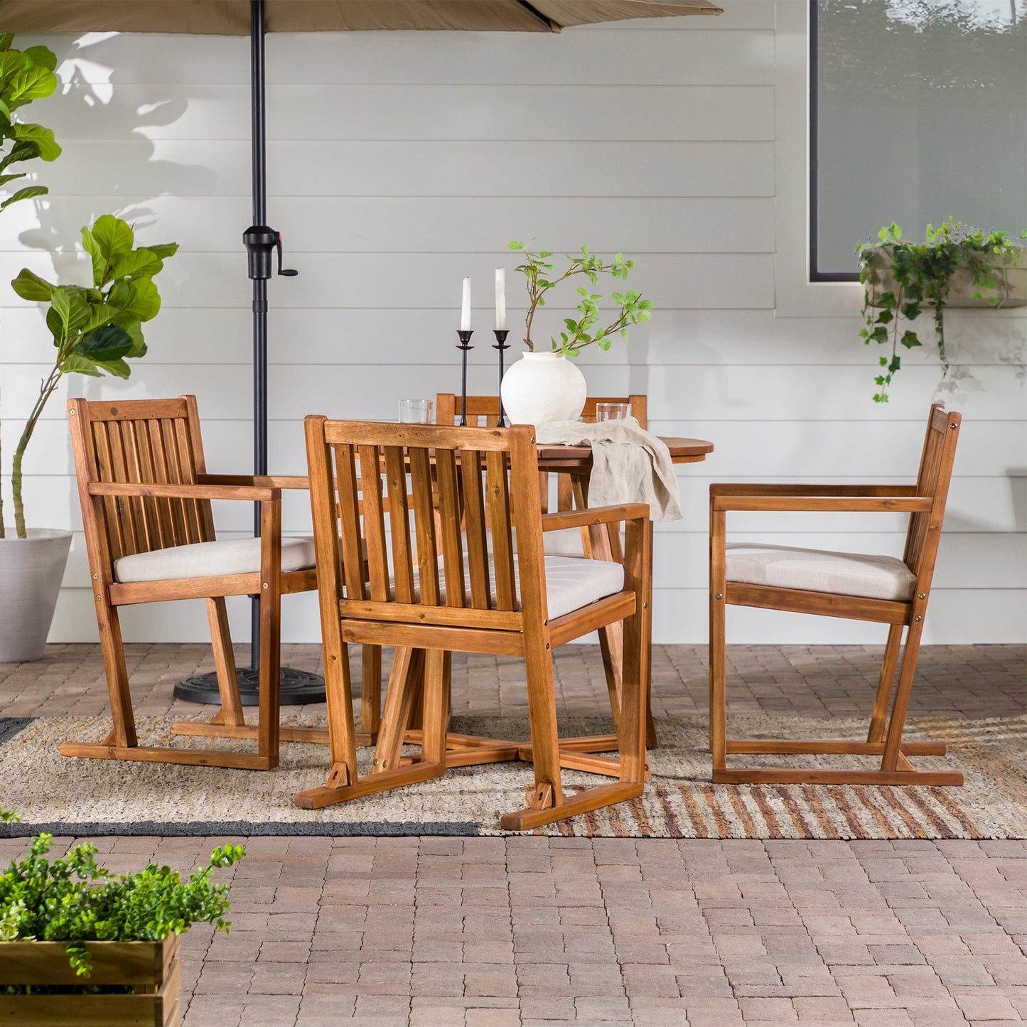 Prenton 5-Piece Modern Solid Wood Geometric Outdoor Dining Set