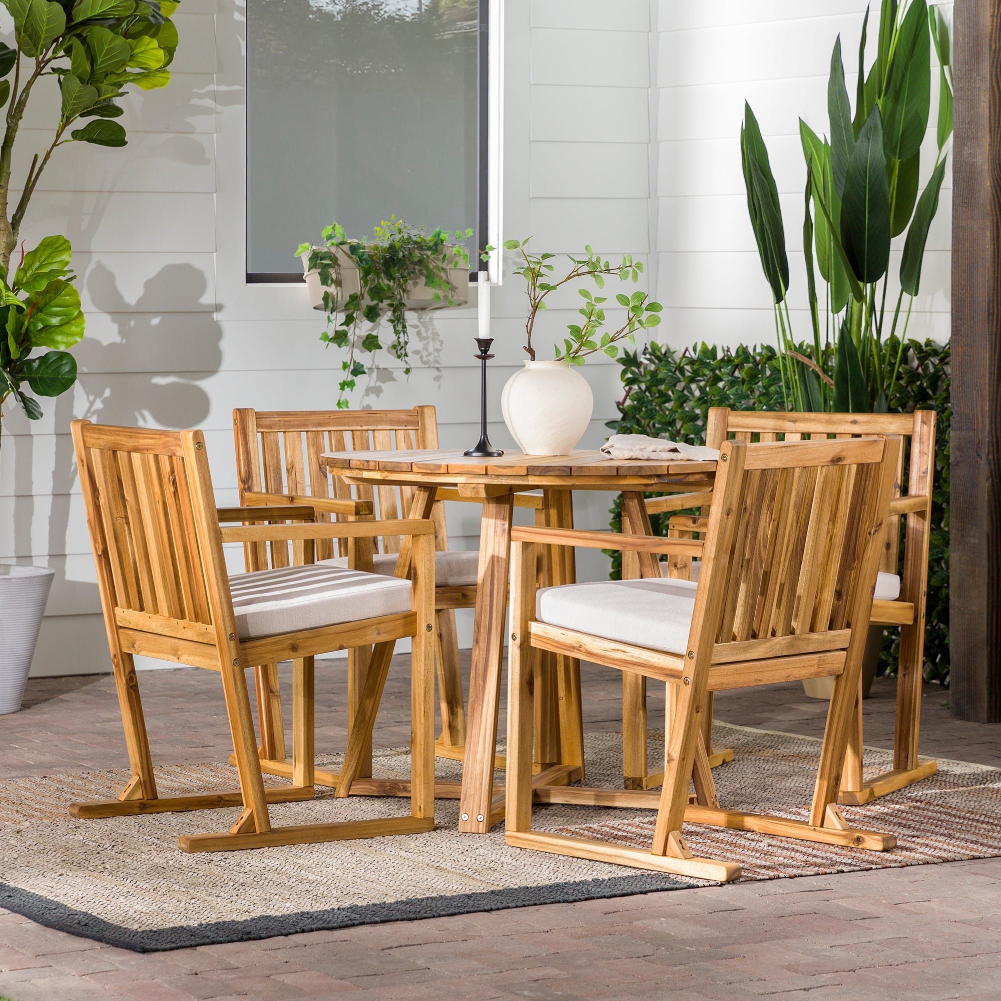 Prenton 5-Piece Modern Solid Wood Geometric Outdoor Dining Set