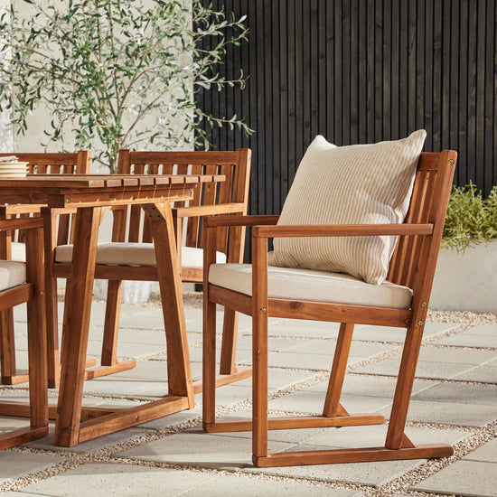 Prenton 7-Piece Modern Solid Wood Geometric Outdoor Dining Set