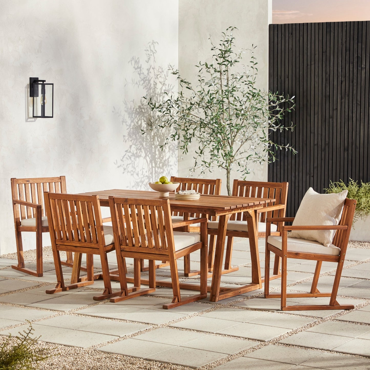 Prenton 7-Piece Modern Solid Wood Geometric Outdoor Dining Set