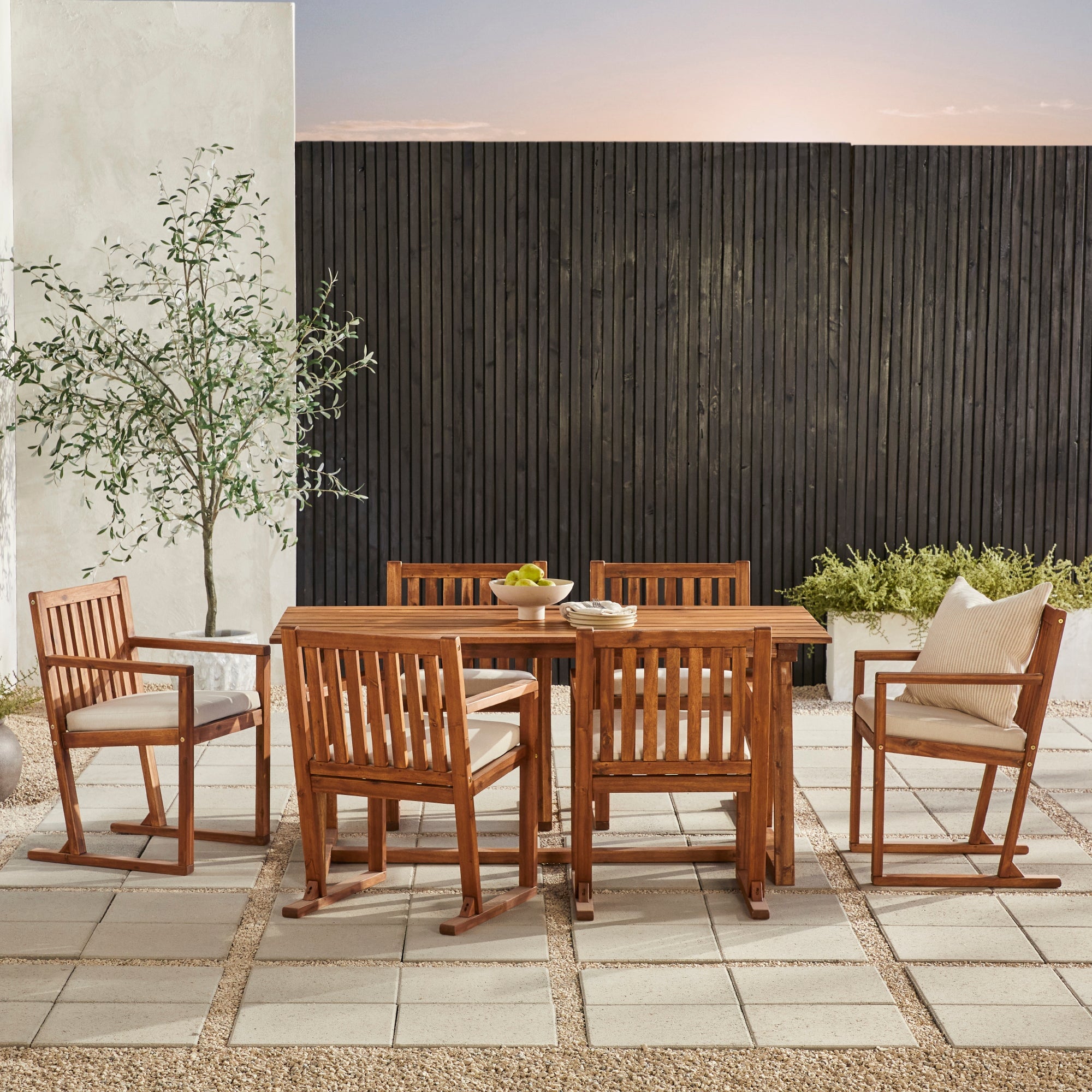 Prenton 7-Piece Modern Solid Wood Geometric Outdoor Dining Set