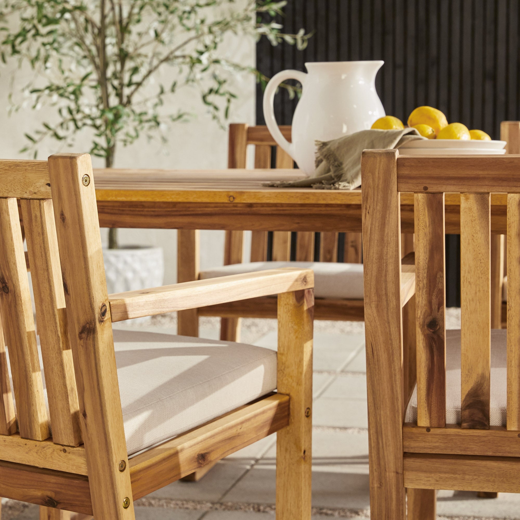 Prenton 7-Piece Modern Solid Wood Geometric Outdoor Dining Set