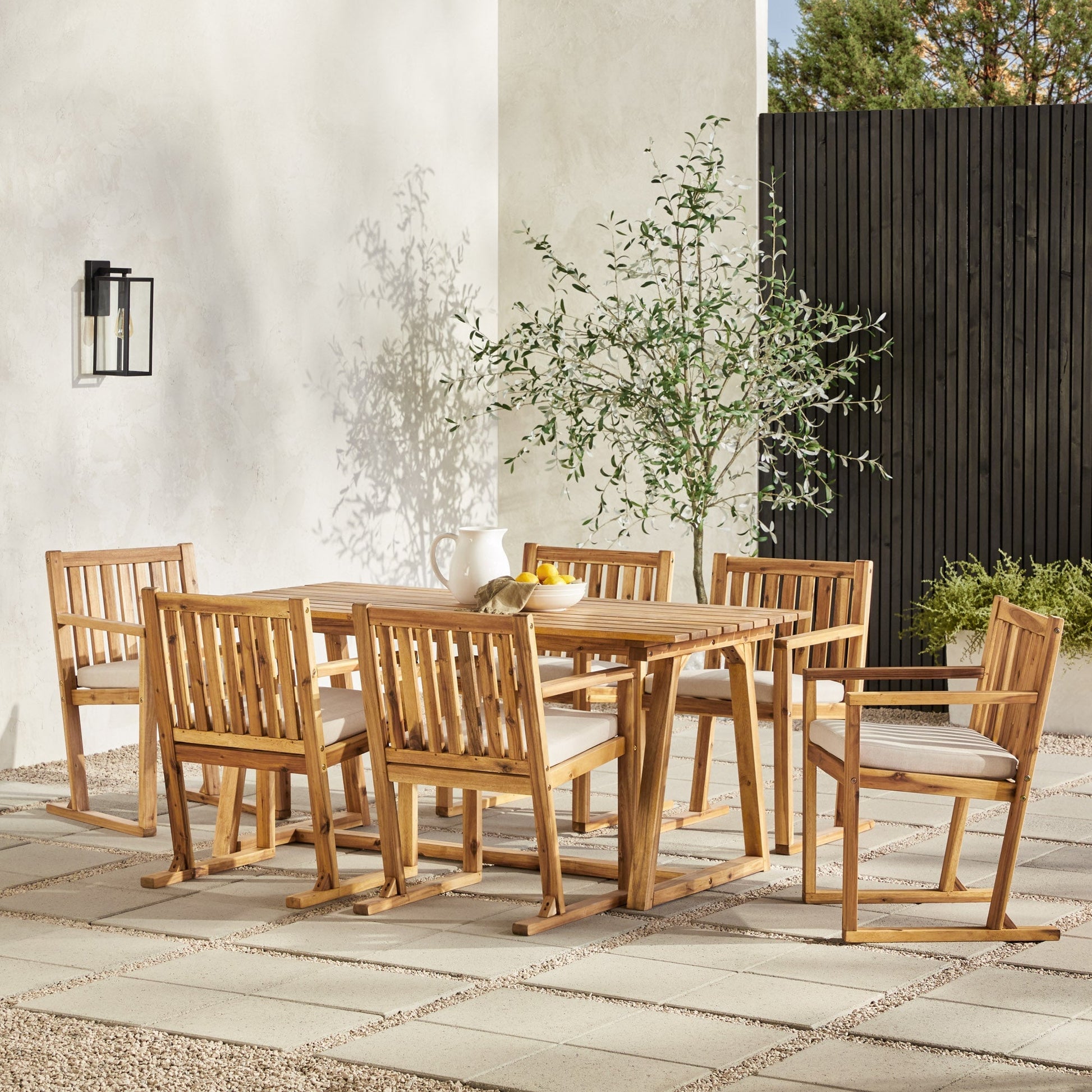 Prenton 7-Piece Modern Solid Wood Geometric Outdoor Dining Set