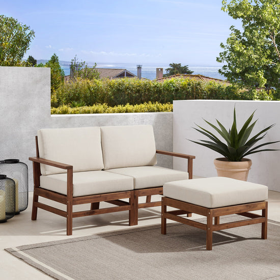 Vincent 3-Piece Modern Chevron Acacia Outdoor Sectional