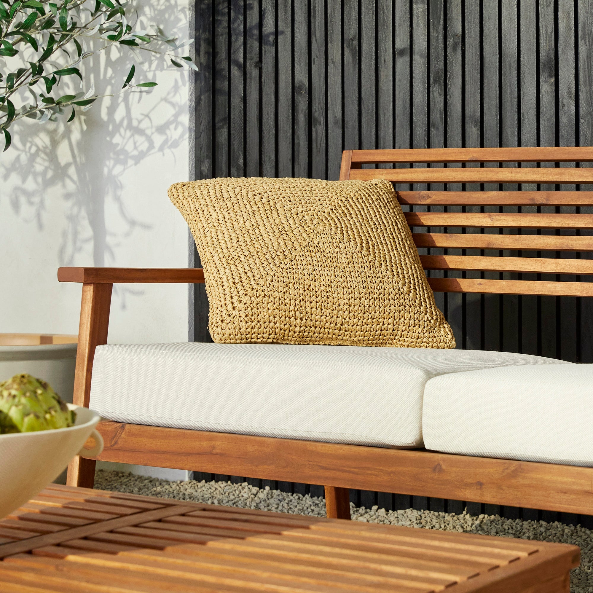 Zander 4-Piece Mid-Century Modern Acacia Outdoor Slat-Back Chat Set with Coffee Table