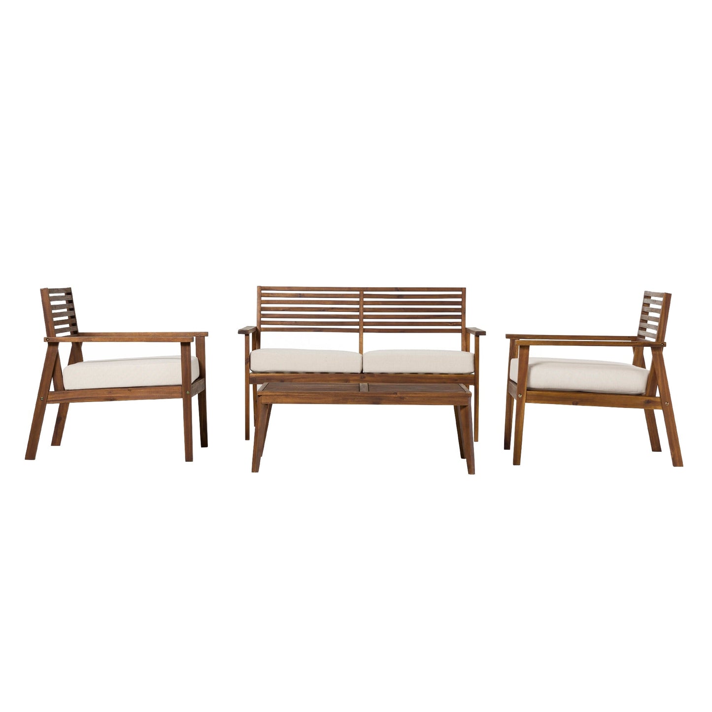 Zander 4-Piece Mid-Century Modern Acacia Outdoor Slat-Back Chat Set with Coffee Table