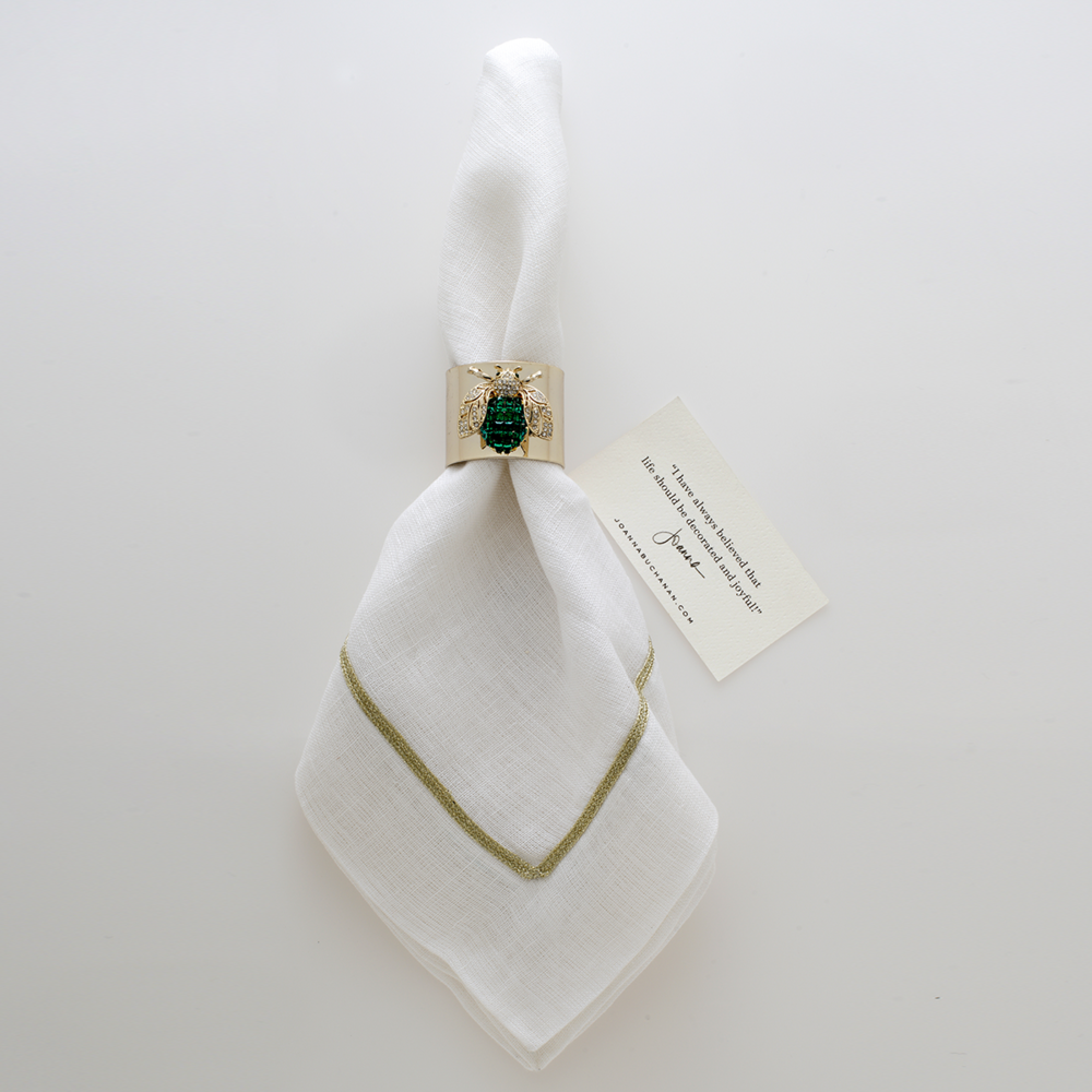 Sparkle Bee Napkin Rings, Emerald, Set of Two