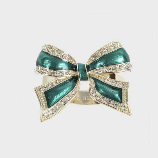 Enamel Bow Skinny Napkin Rings, Green, Set of Four