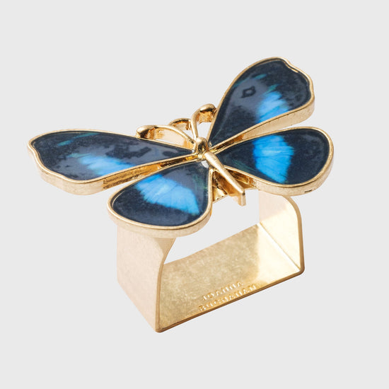 Painterly Butterfly Napkin Rings, Blue, Set of Four